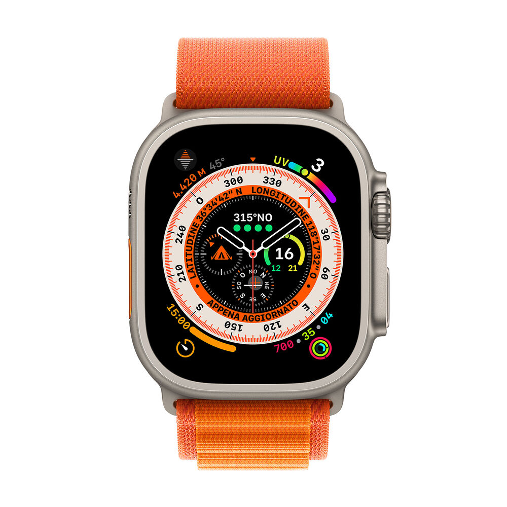 Watch Ultra GPS + Cellular, 49mm Cassa in titanio con Alpine Loop arancione - Medium, image number 1