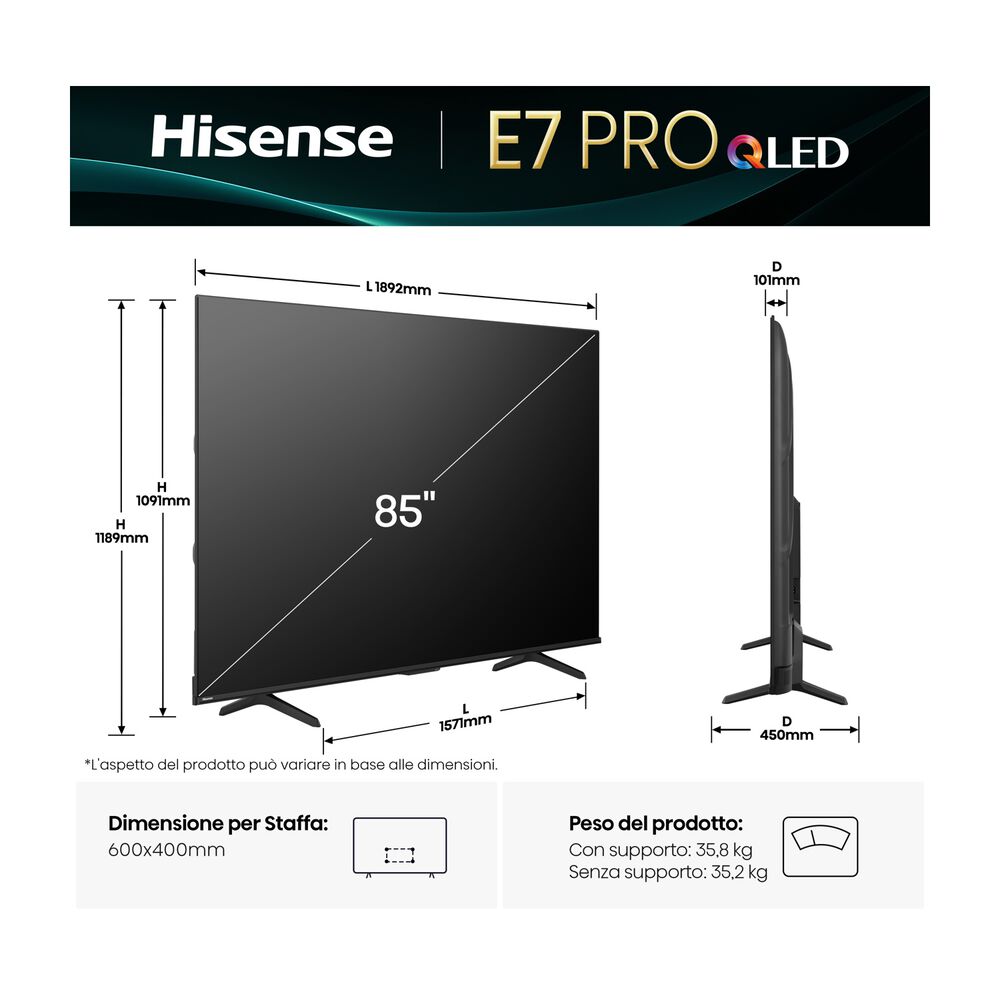 85E7Q PRO TV QLED, SMART TV, 85 ", QLED, Processore Quad Core / MT9618, NERO, Classe E - PRMG GRADING OOBN - 10%, image number 9