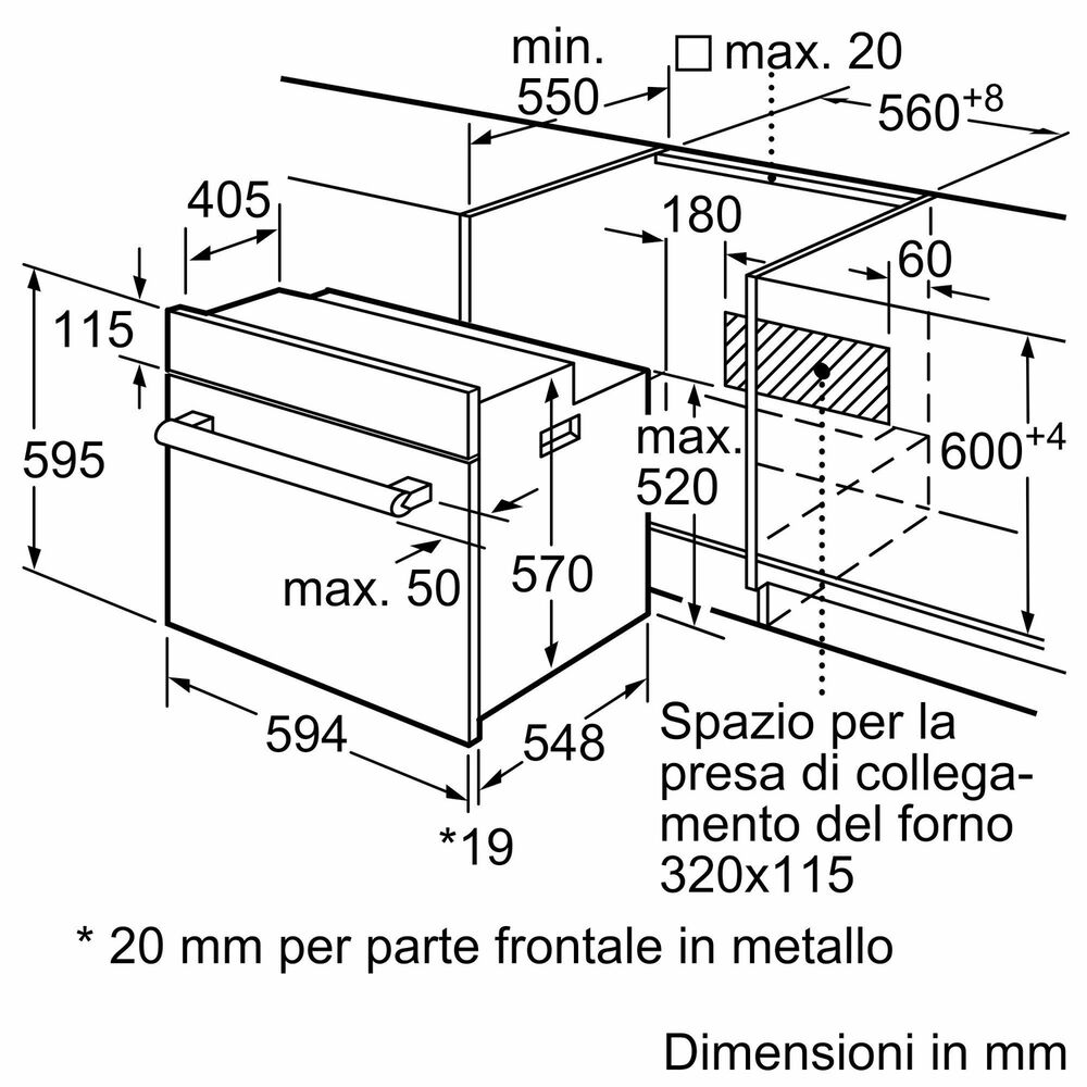 HBF011BA2 FORNO INCASSO Capacit&agrave; 66 l, dimensoni: L 59,4 cm-A 59,5 cm-P 54,8 cm, Nero, classe A - PRMG GRADING ROBN - 10%, image number 6