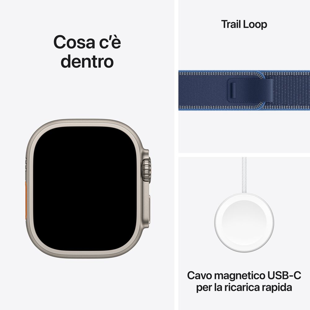 APPLE Watch Ultra 3 GPS + Cellular, Cassa in titanio naturale (49 mm) con Trail Loop blu/blu acceso-M/L - PRMG GRADING ROBN - 10%, image number 7