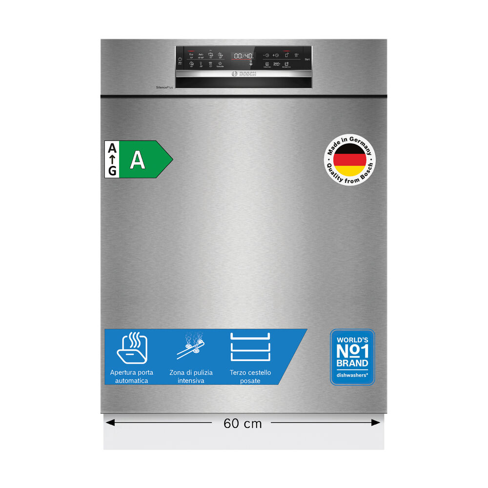 LAVASTOVIGLIE INCASSO Incasso sottopiano SMU6ECS12E, Programmi 8, Dimensioni: L 59,8 cm, A 81,5 cm, P 57,3 cm, Rumorosit&agrave; 42 dB(A), Consumo di acqua 9 l, Acciaio spazzolato, Classe A - PRMG GRADING ROBN - 10%, image number 0