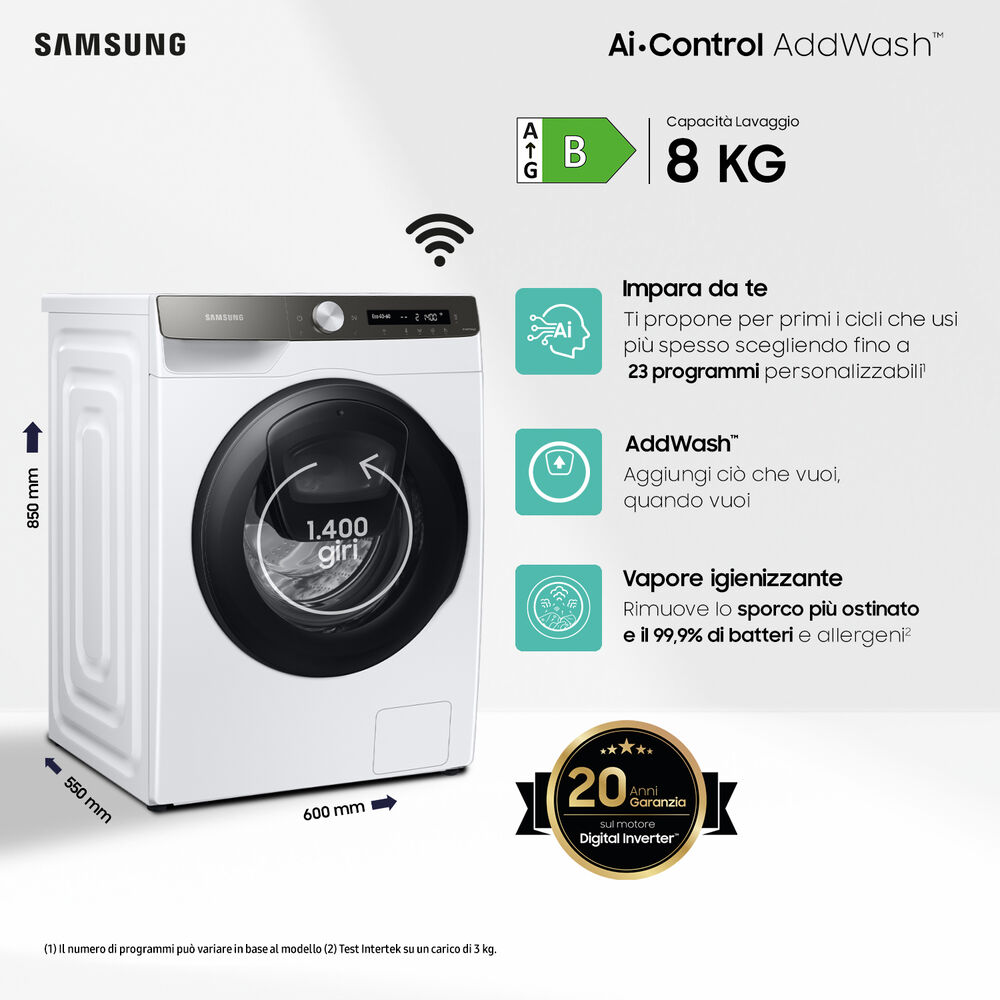 WW80T554DAT/S3 LAVATRICE, Caricamento frontale, 8 kg, 55 cm, Classe B, image number 3