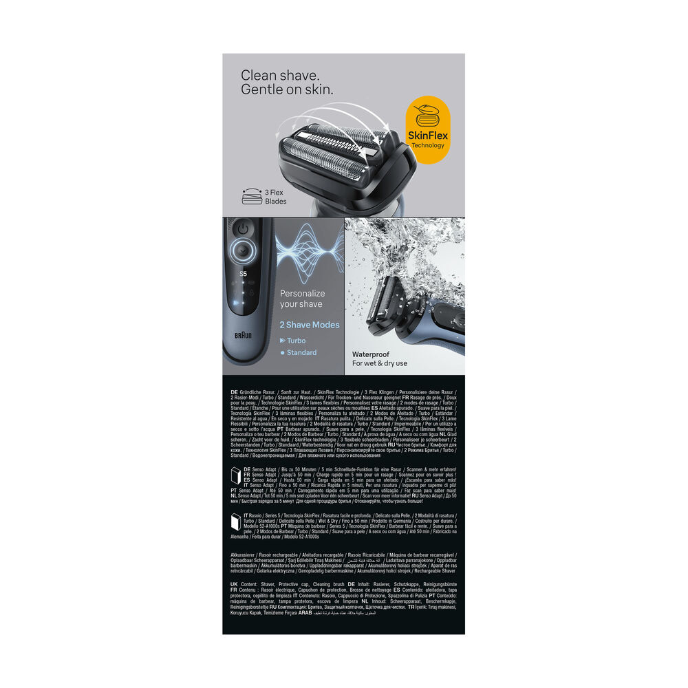 Rasoio elettrico barba Series 5 52-A1000S, 3 lame flessibili, 2 modalit&agrave; di rasatura: standard e turbo, con tecnologia senso adapt - PRMG GRADING OOBN - 10%, image number 8