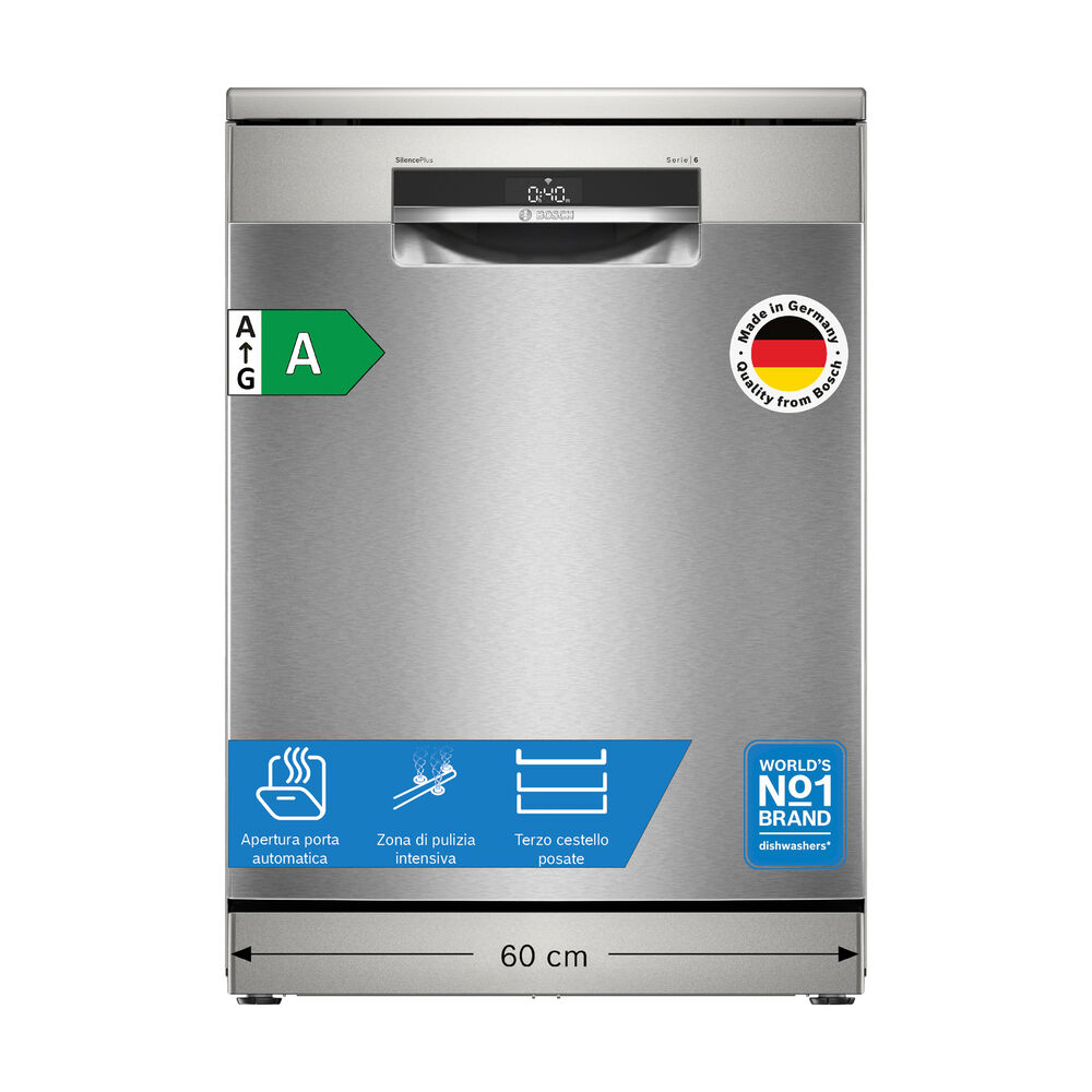 LAVASTOVIGLIE Libera installazione (FS) BOSCH SMS6ECI15E, Programmi 6, Dimensioni: L 60 cm, A 84,5 cm, P 60 cm, Rumorosit&agrave; 42 dB(A), Consumo di acqua 9 l, Acciaio anti-impronta, Classe A - PRMG GRADING ROAN - 4.99%, image number 0