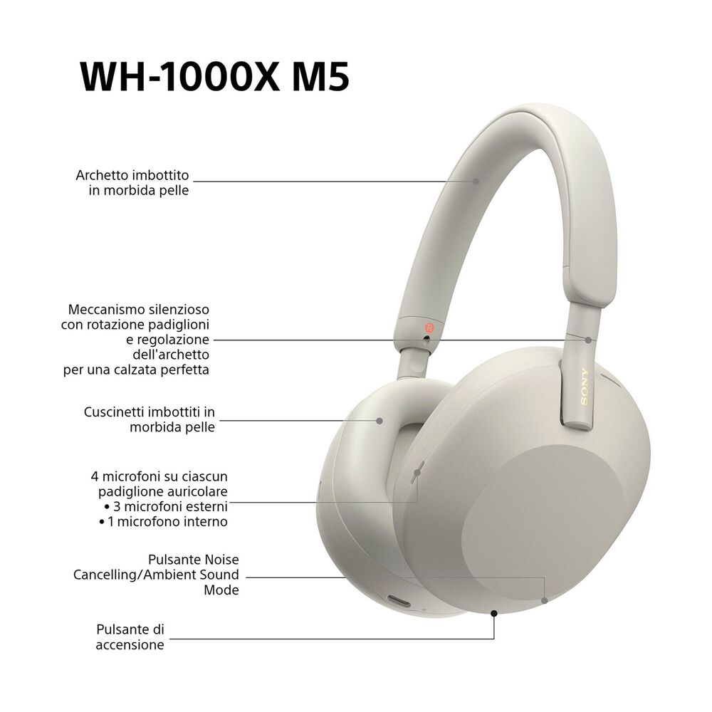 WH1000XM5S CUFFIE WIRELESS, Silver, image number 14