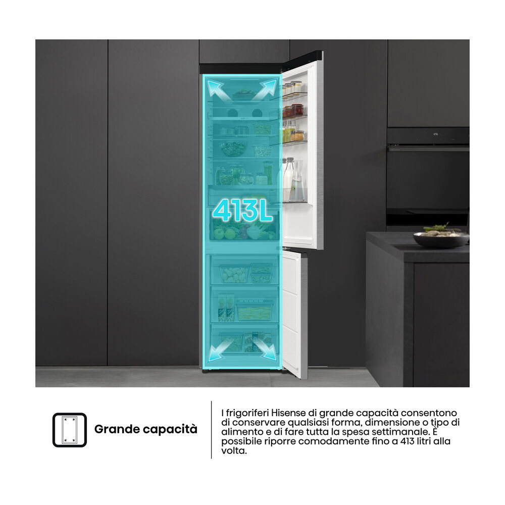 FRIGORIFERO COMBINATO HISENSE RB5P410SACC, Capacit&agrave; netta totale 383 l, Rumorosit&agrave;: 34 dB(A), LAN wireless, 4 ripiani, Dimensioni: L 59,5 cm A 203 cm P 65,8 cm, Inox, Classe C - PRMG GRADING ROBN - 10%, image number 3