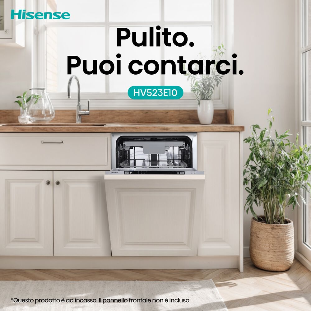 LAVASTOVIGLIE INCASSO Pannello frontale non in dotazione HISENSE HV523E10, Programmi 7, Dimensioni: L 55 cm, A 81,5 cm, P 44,8 cm, Rumorosit&agrave; 47 dB(A), Consumo di acqua 9 l, Bianco, Classe E - PRMG GRADING ROBN - 10%, image number 6