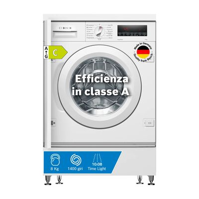 BOSCH WIW28542EU LAVATRICE INCASSO, Caricamento frontale, 8 kg, 14 programmi, Profondit&agrave; 54,4 cm, Giri 1400 rpm, Bianco, livello rumorosit&agrave; centrifuga 66 dB(A), Classe C - PRMG GRADING ROCN - 15%