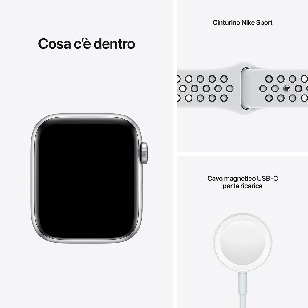 Watch SE Nike GPS+Cellular 44mm in alluminio argento - platino/nero (1ª Generazione), image number 6