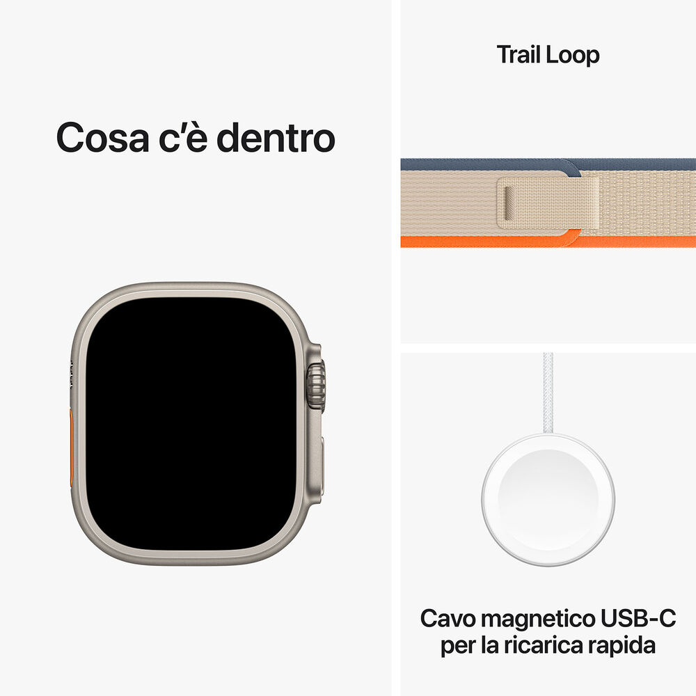 Watch Ultra 2 GPS + Cellular, Cassa 49 mm in titanio con Trail Loop arancione/beige-M/L - PRMG GRADING ROBN - 10%, image number 9
