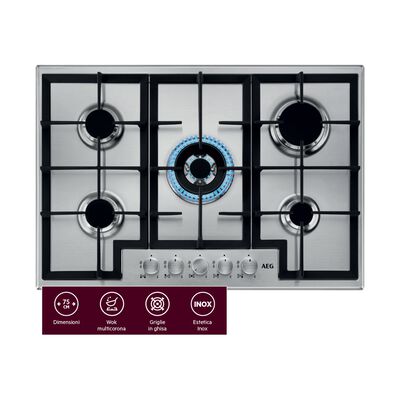 HGB75400SM PIANO COTTURA GAS, 5 zone di cottura, dimensioni: L 74,4 cm, P 51 cm, piano in Acciaio inossidabile, Inox - PRMG GRADING ROBN - 10%