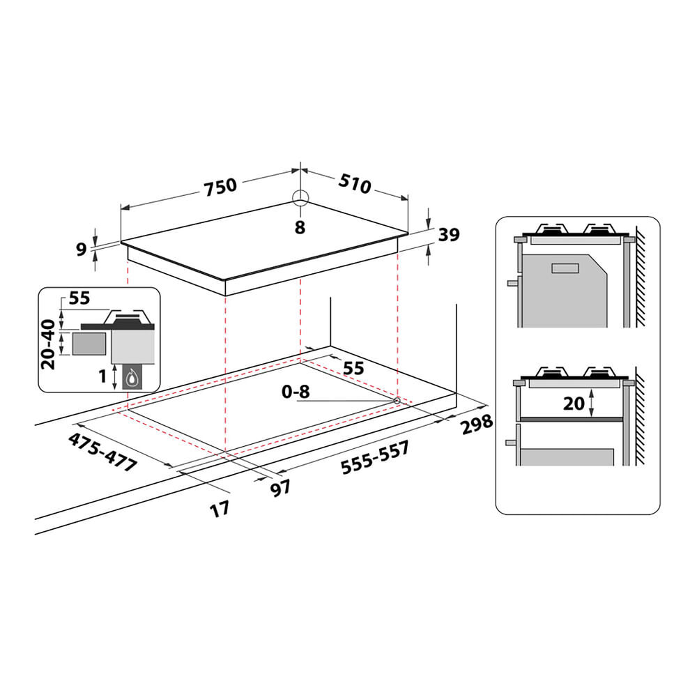  PIANO COTTURA HOTPOINT PCN 750 T (OW) R /HA, Piano cottura Gas, zone cottura 5, image number 4