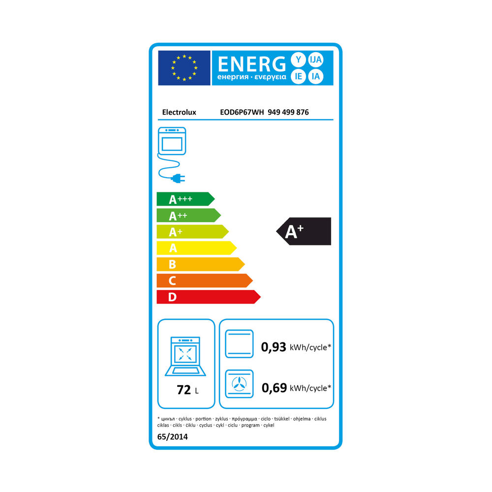 ELECTROLUX EOD6P67WH FORNO INCASSO Capacit&agrave; 72 l, dimensoni: L 59,6 cm-A 59,4 cm-P 56,9 cm, Nero, classe A+ - PRMG GRADING ROAN - 4.99%, image number 6
