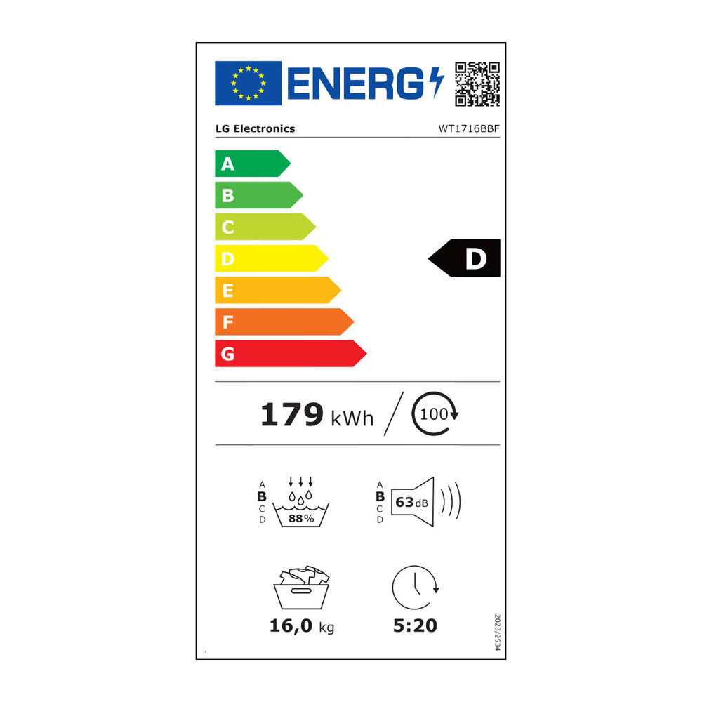 LG WT1716BBF LAVASCIUGA, Caricamento frontale, capacit&agrave; lavaggio 17 kg, capacit&agrave; asciugatura 16 kg, 6 programmi, Profondit&agrave; 77 cm, Giri 1100 rpm, Essence Black Steel, Classe E - PRMG GRADING ROBN - 10%, image number 18
