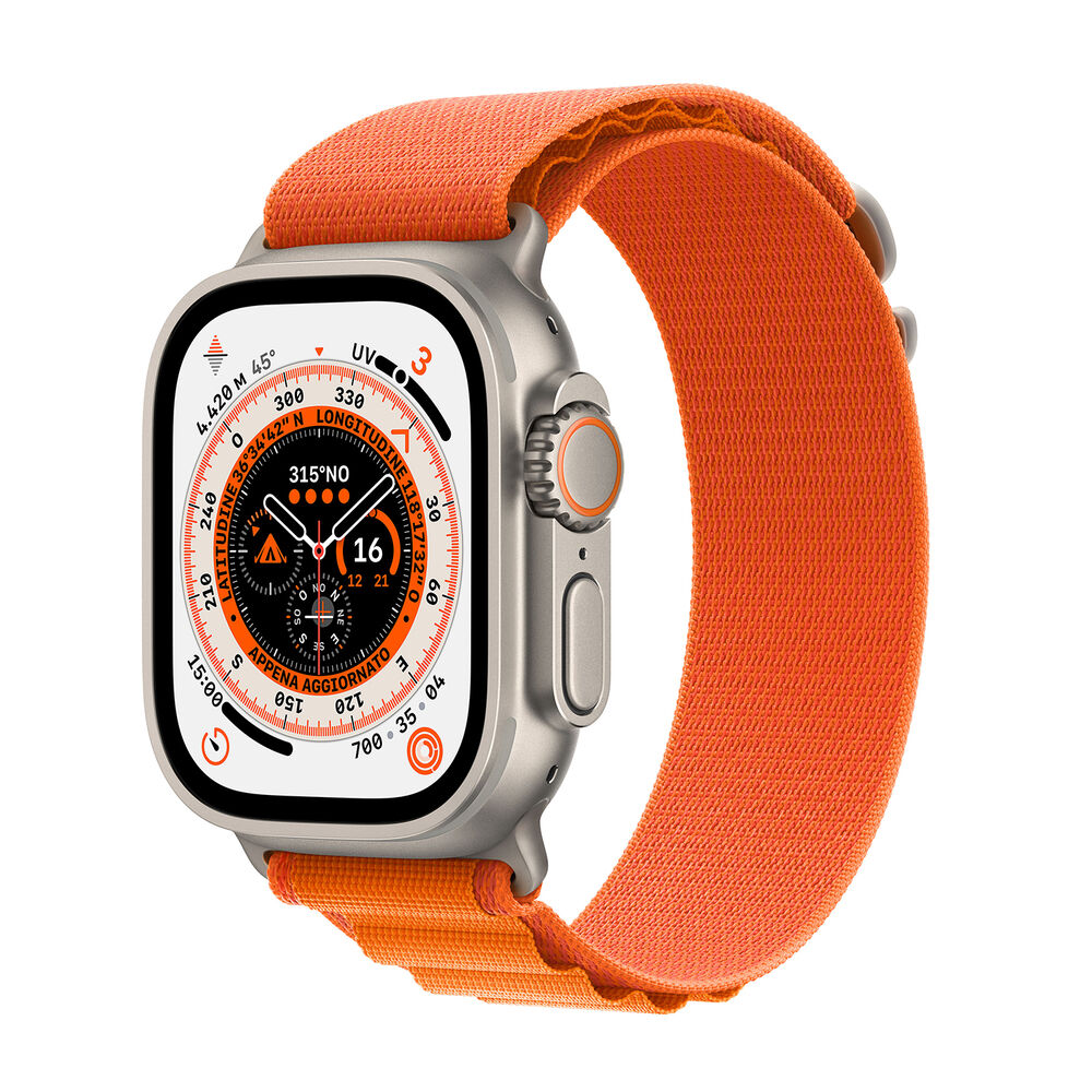 Watch Ultra GPS + Cellular, 49mm Cassa in titanio con Alpine Loop arancione - Medium, image number 0