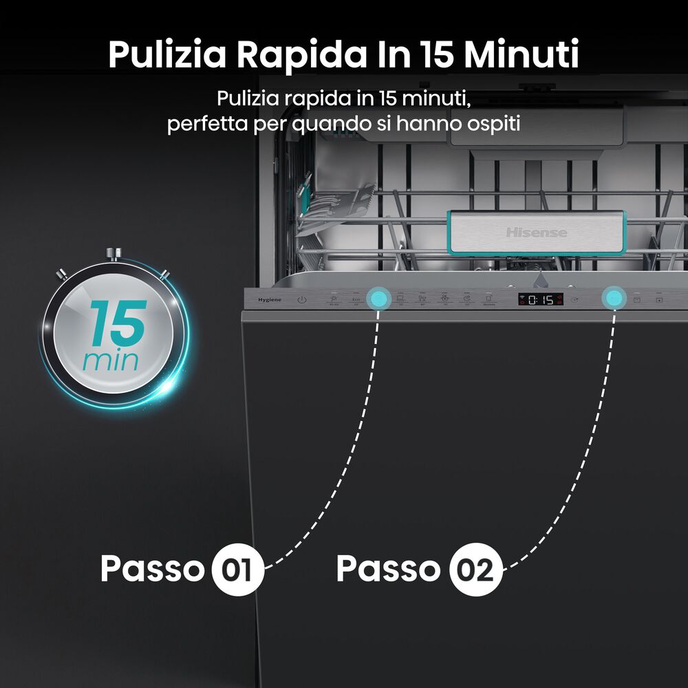LAVASTOVIGLIE INCASSO Incasso built-in (BI) HISENSE HV693A65AD, Programmi 7, Dimensioni: L 59,5 cm, A 81,6 cm, P 55,5 cm, Rumorosit&agrave; 41 dB(A), Consumo di acqua 9,5 l, Bianco, Classe A  - PRMG GRADING ROAN - 5%, image number 6