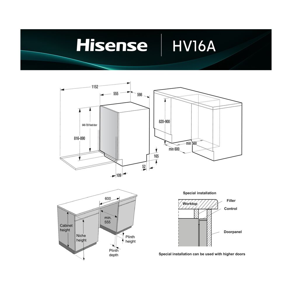 LAVASTOVIGLIE INCASSO Incasso built-in (BI) HV16A, Programmi 8, Dimensioni: L 59,8 cm, A 81,6 cm, P 55,5 cm, Rumorosit&agrave; 43 dB(A), Consumo di acqua 9,5 l, Bianco, Classe A - PRMG GRADING ROBN - 10%, image number 12