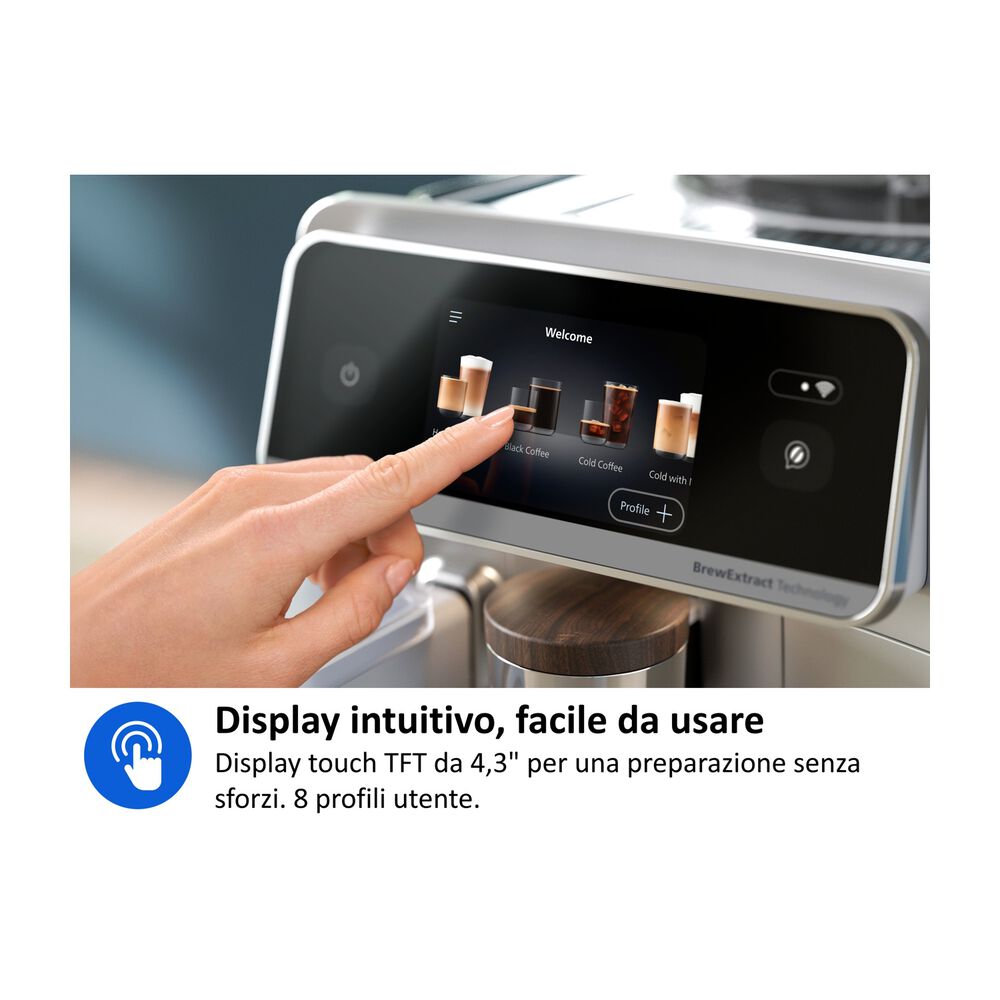 MACCHINA CAFF&Egrave; AUTOMATICA PHILIPS Caf&eacute; Aromis EP8757/20, Pressione pompa 15 bar, Potenza 1500 W, Programmi Espresso, Caff&egrave;, Cappuccino, Latte Macchiato, Caffellatte, Americano, Caff&egrave; crema, Ristretto, Espresso Lungo, Flat White, Acqua calda, Latte caldo, Schiuma di latte., Funzione Regolazione macinatura, Programma pulizia, Argento / Bianco - PRMG GRADING OOCN - 15%, image number 15