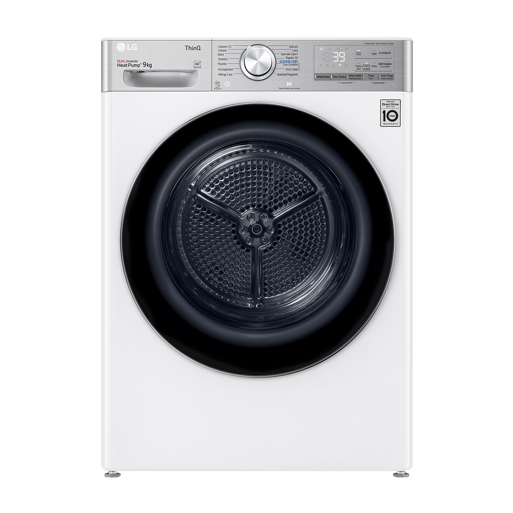 Asciugatrice LG RH90V9AV2QR, a pompa di calore DUAL Inverter, 9 kg, profondit&agrave; 69 cm, Eco Hybrid, Condensatore autopulente, Wi-Fi, Classe C - PRMG GRADING ROBN - 10%, image number 0