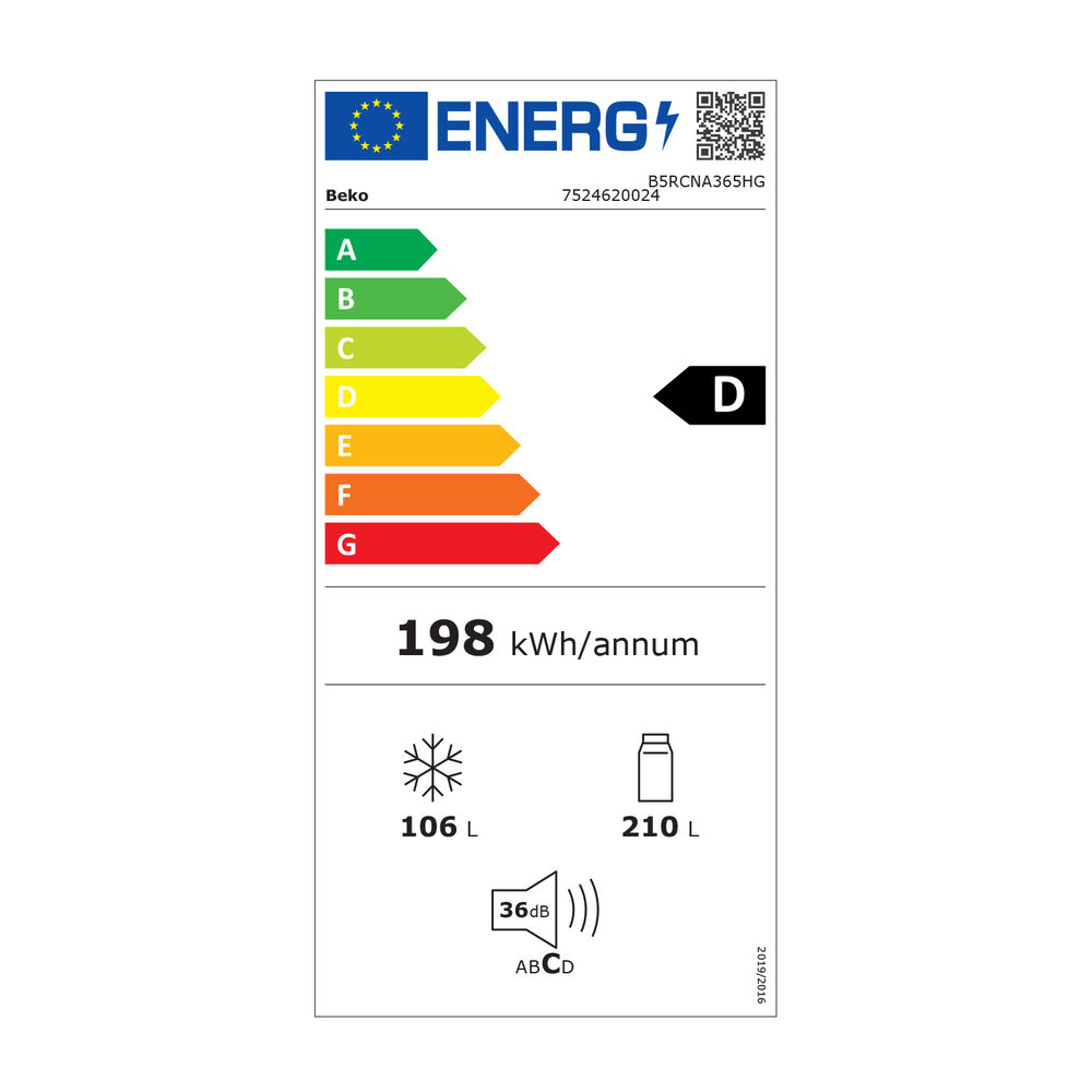 FRIGORIFERO COMBINATO B5RCNA365HG, Capacit&agrave; netta totale 316 l, Rumorosit&agrave;: 36 dB(A), 4 ripiani, Dimensioni: L 59,5 cm A 186,5 cm P 66,3 cm, Inox Dark, Classe D, image number 8