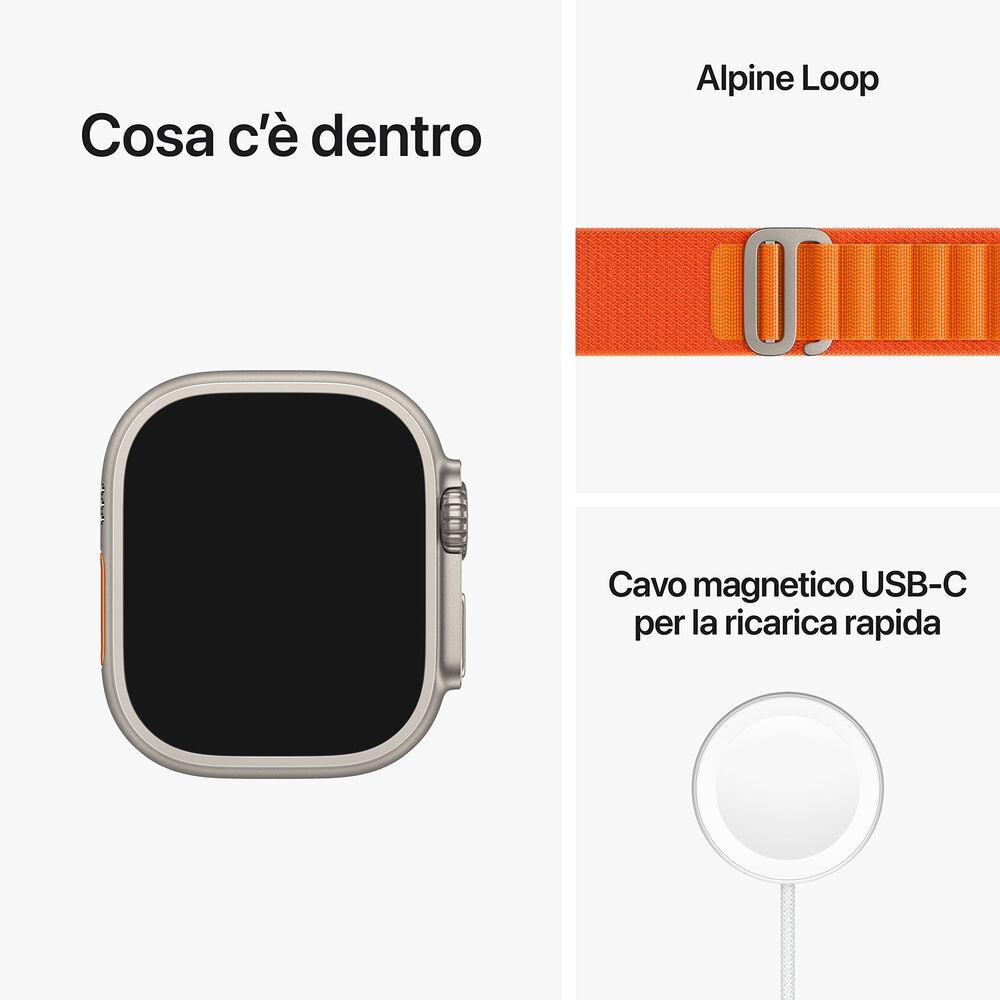 Watch Ultra GPS + Cellular, 49mm Cassa in titanio con Alpine Loop arancione - Medium, image number 4