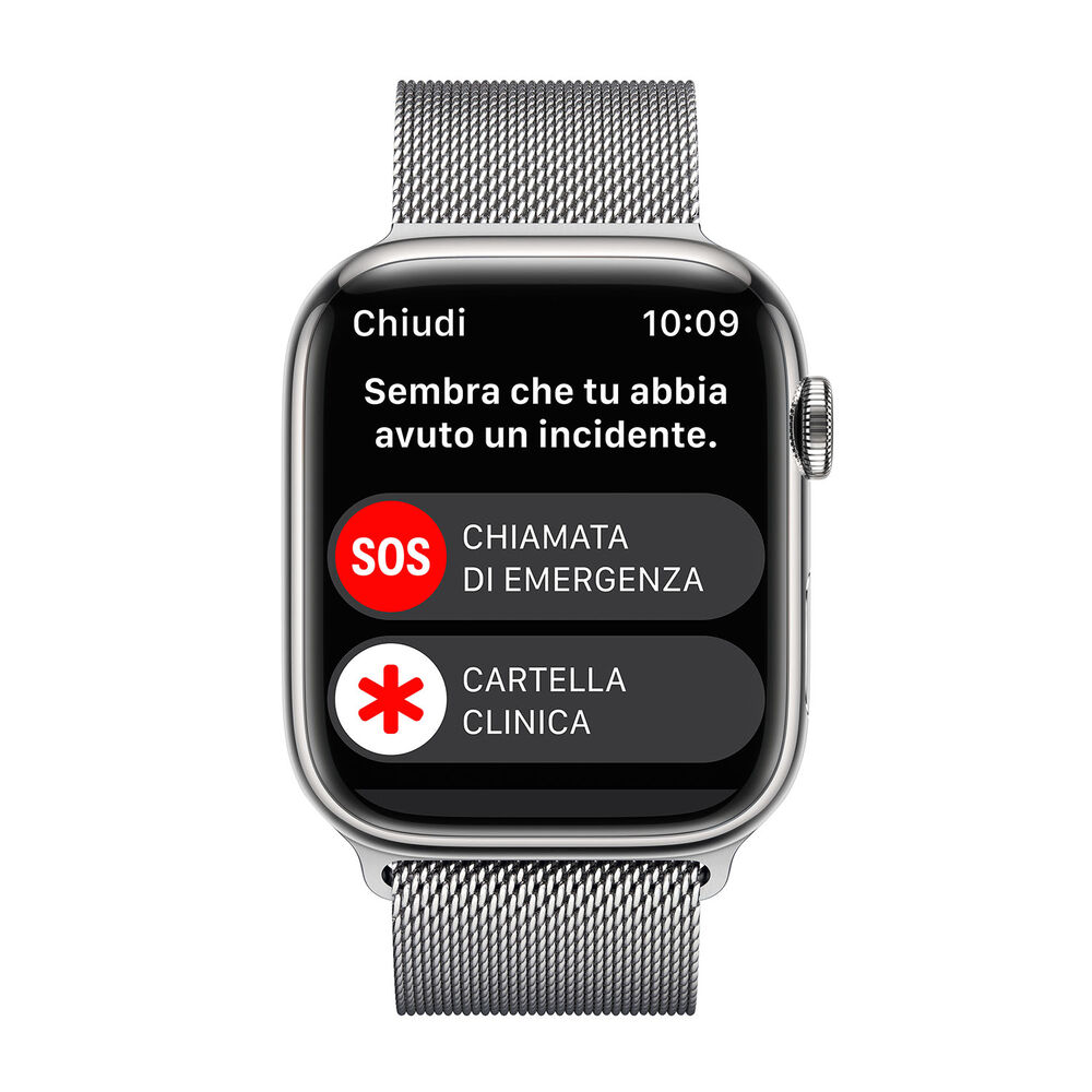 Watch Series 8 GPS + Cellular 45mm Cassa in acciaio inossidabile color argento con Loop in maglia milanese Argento, image number 4