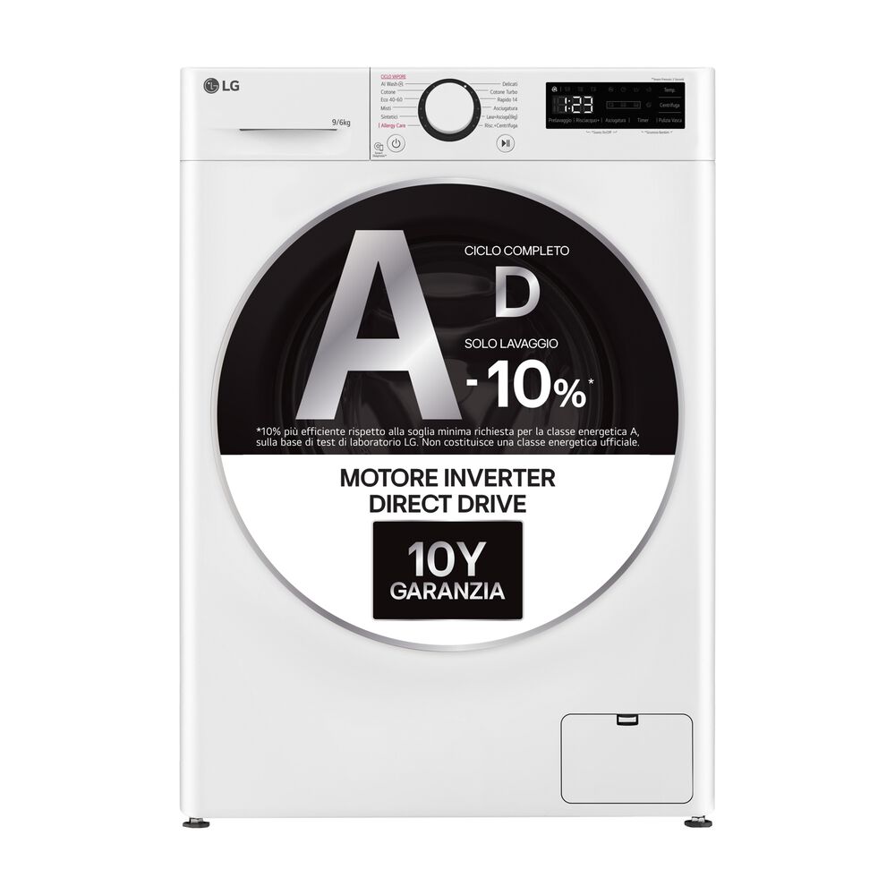 AI DD D4R3009NSWB LAVASCIUGA, Caricamento frontale, capacit&agrave; lavaggio 9 kg, capacit&agrave; asciugatura 6 kg, 12 programmi, Profondit&agrave; 56,5 cm, Giri 1400 rpm, Bianca, Classe D - PRMG GRADING ROBN - 10%, image number 1