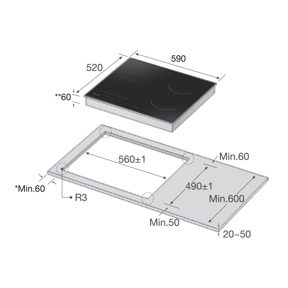 SAMSUNG NZ64R3747BK/UR PIANO COTTURA A INDUZIONE, 4 zone di cottura, dimensioni: L 59 cm, P 52 cm, piano in Vetroceramica, Vetroceramica Nero - PRMG GRADING ROBN - 10%, image number 2