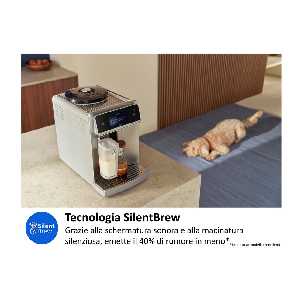 MACCHINA CAFF&Egrave; AUTOMATICA PHILIPS Caf&eacute; Aromis EP8757/20, Pressione pompa 15 bar, Potenza 1500 W, Programmi Espresso, Caff&egrave;, Cappuccino, Latte Macchiato, Caffellatte, Americano, Caff&egrave; crema, Ristretto, Espresso Lungo, Flat White, Acqua calda, Latte caldo, Schiuma di latte., Funzione Regolazione macinatura, Programma pulizia, Argento / Bianco - PRMG GRADING OOCN - 15%, image number 6