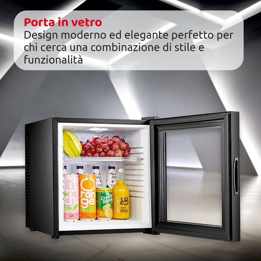 FRIGORIFERO DA TAVOLO MELCHIONI FAMILY ICEBERG GLASS , Capacit&agrave; netta totale 23 l, Rumorosit&agrave;: 20 dB(A), Dimensioni: L 38 cm A 47,5 cm P 38 cm, Nero, Classe E - PRMG GRADING ROCN - 14.99%, image number 4