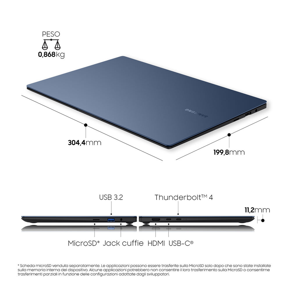 Galaxy Book Pro, 13,3 pollici, processore Intel® Core™ i5, INTEL Iris Xe Graphics, 8 GB, SSD 256 GB, Blue, image number 3