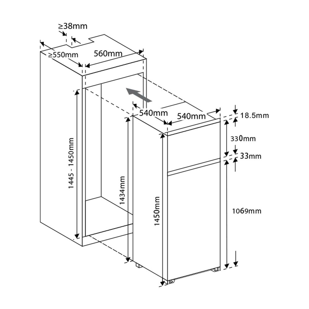 FRIGORIFERO INCASSO KBK 444 F, dimensioni: L 54 cm x H 144.5 cm x P 54.5 cm , capacit&agrave; netta totale 205 litri, bianco, Classe E - PRMG GRADING ROBN - 10%, image number 10