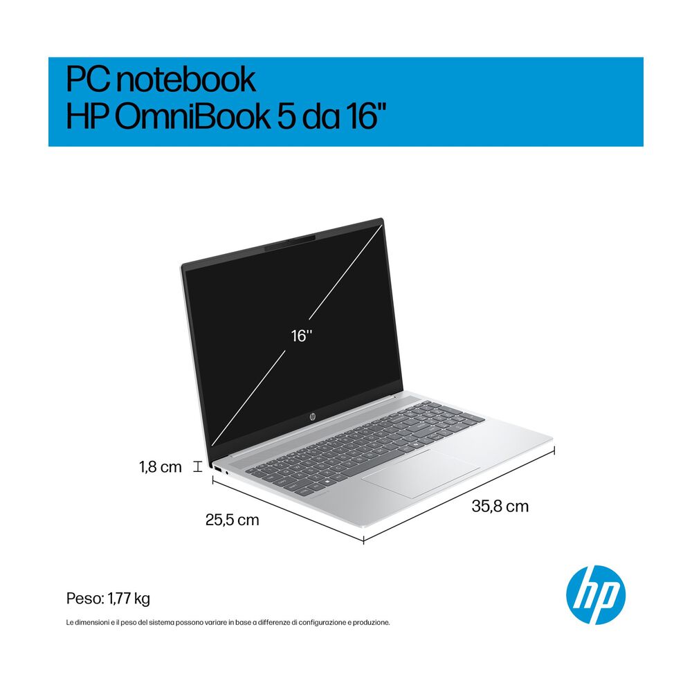 HP OMNIBOOK 5 AI 16-AF1033NL NOTEBOOK, 16 ", processore Intel&reg; Core Ultra 7 255U, Intel&reg;, RAM 32 GB, 1000 GB SSD, Grey, Windows 11 Home - PRMG GRADING OOBN - 10%, image number 5