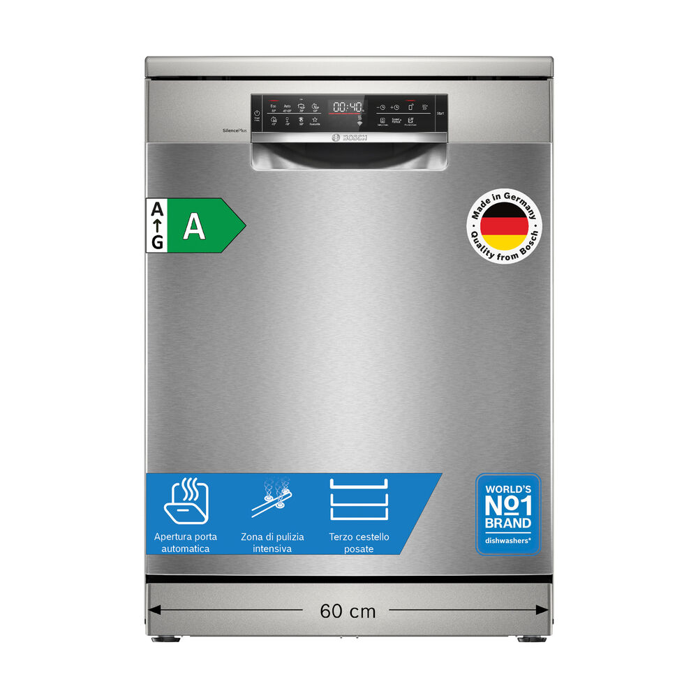LAVASTOVIGLIE Libera installazione (FS) BOSCH SMS8ECI02E, Programmi 7, Dimensioni: L 60 cm, A 84,5 cm, P 60 cm, Rumorosit&agrave; 42 dB(A), Consumo di acqua 9,5 l, Acciaio anti-impronta, Classe A - PRMG GRADING ROBN - 10%, image number 0