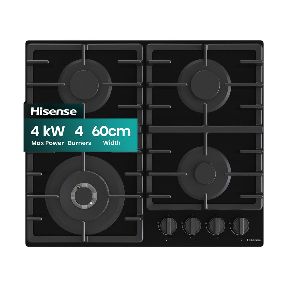 HISENSE GG663BHF PIANO COTTURA GAS, 4 zone di cottura, dimensioni: L 60 cm, P 52 cm, Vetro Nero - PRMG GRADING ROCN - 15%, image number 0