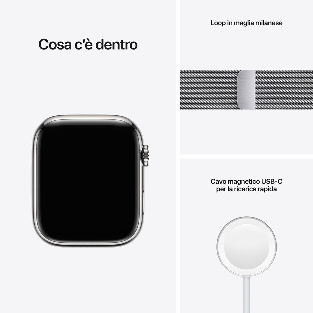 Watch Series 7 GPS+Cellular 45mm in acciaio argento - Loop Maglia Milanese argento, image number 7