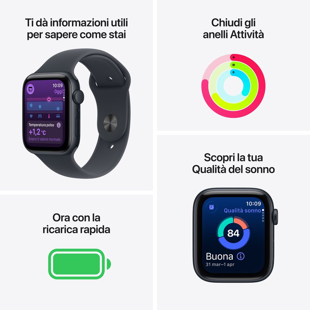 APPLE Watch SE 3 GPS, Cassa 44 mm in alluminio mezzanotte con Cinturino Sport mezzanotte-S/M - PRMG GRADING ROBN - 10%, image number 2