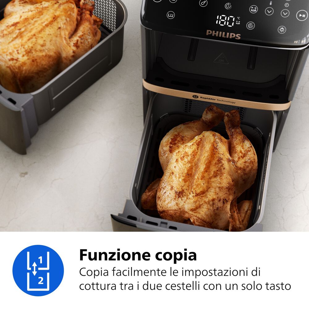 PHILIPS Airfryer Verticale Serie 4000 da 10L NA462/80 FRIGGITRICE AD ARIA, capacit&agrave; 10 l, Max potenza 2750 W, 6 programmi, da 40 &deg;C a 200 &deg;C, Bianco - PRMG GRADING ROCN - 15%, image number 2
