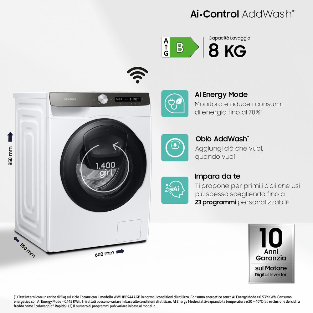 WW80T554DAT/S3 LAVATRICE, Caricamento frontale, 8 kg, 55 cm, Classe B, image number 1