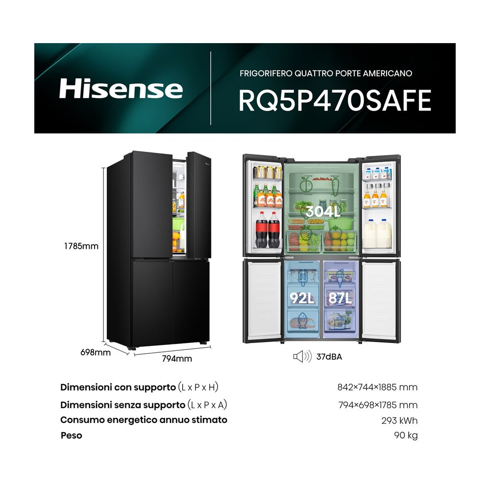 Frigorifero americano RQ5P470SAFE, Sistema Multi Flow: S&igrave;; Sistema raffreddamento frigorifero: No Frost; Sistema raffreddamento congelatore: No Frost, Capacit&agrave; netta totale 483 l, Rumorosit&agrave;: 37 dB(A), Dimensioni: L 79,4 cm A 178,5 cm P 69,8 cm, Black/Inox, Classe E - PRMG GRADING ROCN - 14.99%, image number 1