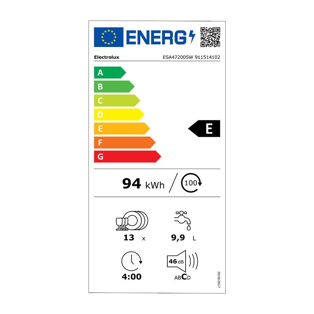 LAVASTOVIGLIE Libera installazione (FS) ELECTROLUX ESA47200SW, Programmi 8, Dimensioni: L 59,6 cm, A 84,5 cm, P 63 cm, Rumorosit&agrave; 46 dB(A), Consumo di acqua 9,9 l, BIANCO, Classe E - PRMG GRADING ROBN - 10%, image number 3