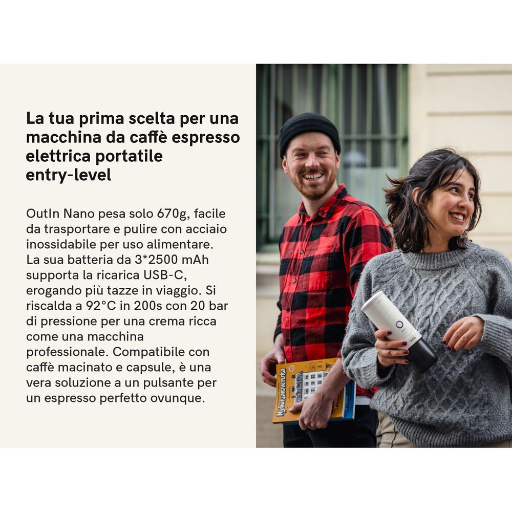 Macchina da Caff&egrave; Espresso Elettrica Portatile OUTIN NANO FOREST GREEN, 2 in 1, Compatibile con Macinato e Capsule Nespresso, 20 BAR, Ricarica semplice con USB-C - PRMG GRADING OOBN - 10%, image number 3