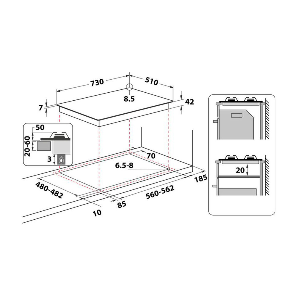  PIANO COTTURA WHIRLPOOL GMR 7522/IXL, Piano cottura Gas, zone cottura 5, image number 5