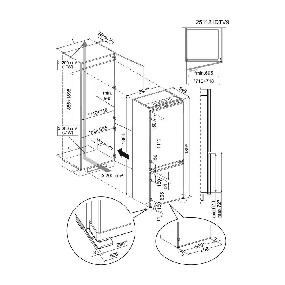 FRIGORIFERO DA INCASSO ELECTROLUX LNG7TE75S, Capacit&agrave; netta totale 376 l, Rumorosit&agrave;: 35 dB(A), 4 ripiani, Dimensioni: L 69,6 cm A 188,4 cm P 54,9 cm, Bianco, Classe E - PRMG GRADING ROBN - 10%, image number 13