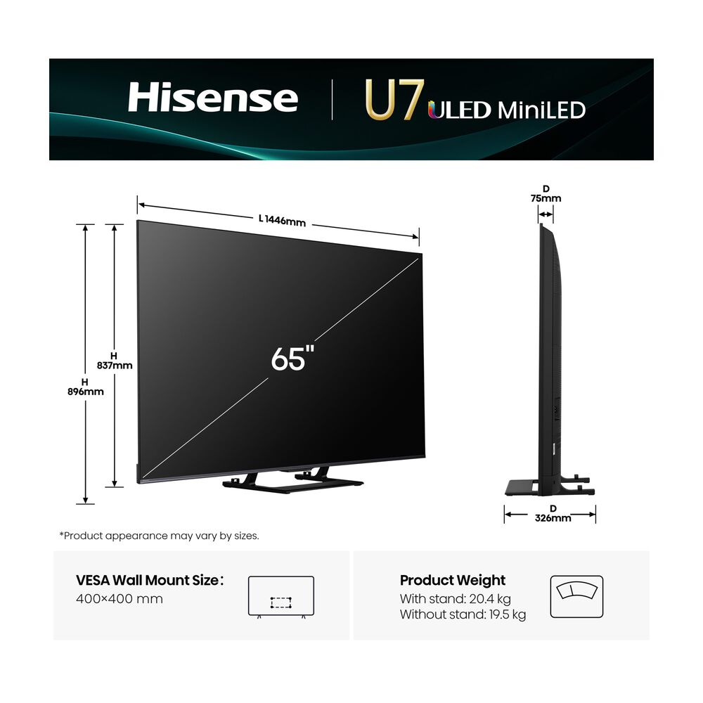 HISENSE 65U7Q TV MINI LED, SMART TV, 65 ", Mini LED, Processore Quad Core / MT9618, NERO, Classe E - PRMG GRADING OOBN - 10%, image number 11