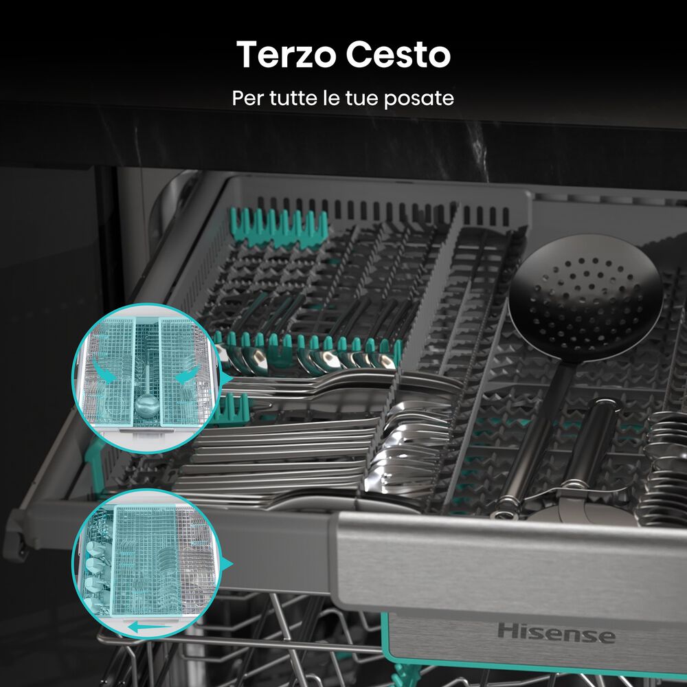 LAVASTOVIGLIE INCASSO Incasso built-in (BI) HISENSE HV693A65AD, Programmi 7, Dimensioni: L 59,5 cm, A 81,6 cm, P 55,5 cm, Rumorosit&agrave; 41 dB(A), Consumo di acqua 9,5 l, Bianco, Classe A - PRMG GRADING ROCN - 15%, image number 3