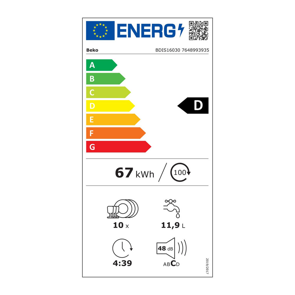 LAVASTOVIGLIE INCASSO Pannello frontale non in dotazione BEKO BDIS16030, Programmi 6, Dimensioni: L 44,8 cm, A 81,8 cm, P 55 cm, Rumorosit&agrave; 48 dB(A), Consumo di acqua 11,9 l, Bianco, Classe D - PRMG GRADING ROCN - 15%, image number 4