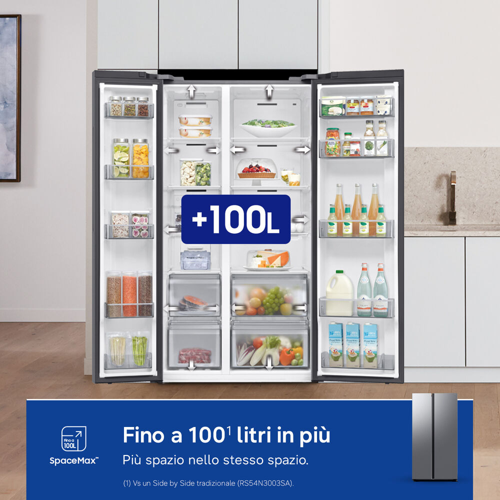 SAMSUNG RS70F65QDTEF, Sistema Multi Flow: No; Sistema raffreddamento frigorifero: No Frost; Sistema raffreddamento congelatore: No Frost, Capacit&agrave; netta totale 659 l, Rumorosit&agrave;: 36 dB(A), LAN wireless, Dimensioni: L 91,2 cm A 178,4 cm P 72,6 cm, Metal Look, Classe D - PRMG GRADING ROCN - 15%, image number 3