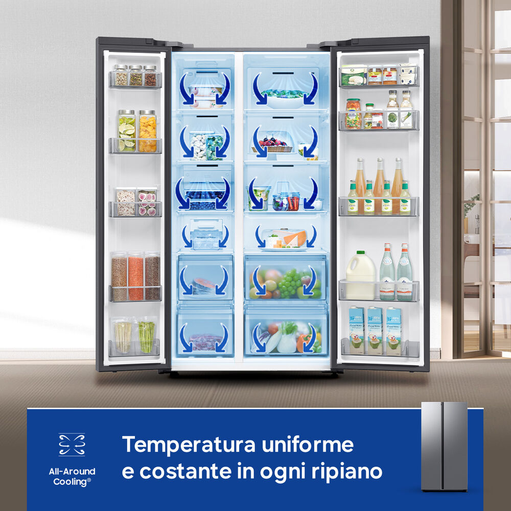SAMSUNG RS70F65QDTEF, Sistema Multi Flow: No; Sistema raffreddamento frigorifero: No Frost; Sistema raffreddamento congelatore: No Frost, Capacit&agrave; netta totale 659 l, Rumorosit&agrave;: 36 dB(A), LAN wireless, Dimensioni: L 91,2 cm A 178,4 cm P 72,6 cm, Metal Look, Classe D - PRMG GRADING ROCN - 15%, image number 4