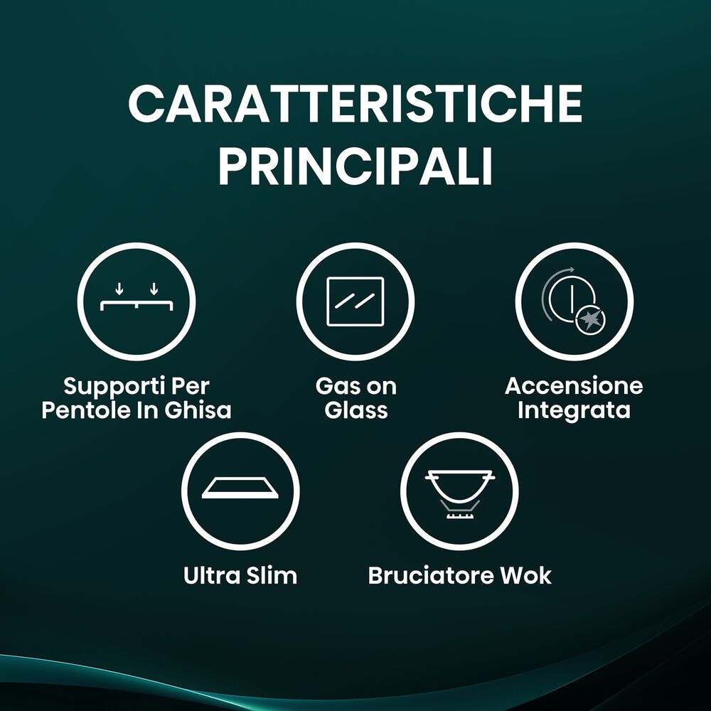 HISENSE GG663BHF PIANO COTTURA GAS, 4 zone di cottura, dimensioni: L 60 cm, P 52 cm, Vetro Nero - PRMG GRADING ROCN - 15%, image number 5